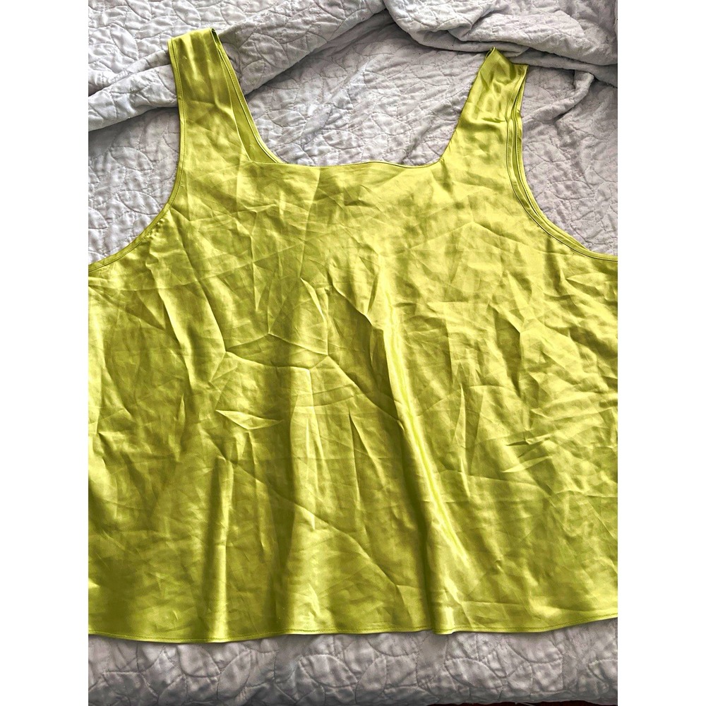 Vintage 90s Cinema Etoile Lime Green Satin Cami Tank Made in USA Plus 3X